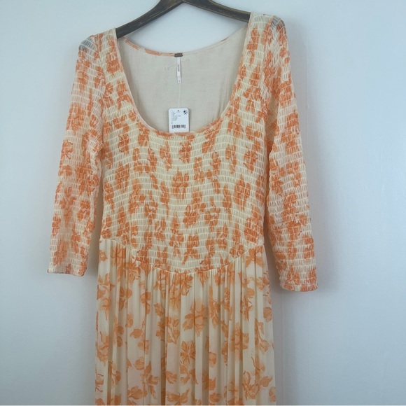 Free People It’s Fate MIDI Floral Print Dress Yellow Custard Combo Size Large - Picture 2 of 16